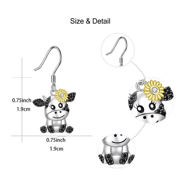 Little Silver cow earrings with a daisy - Picture 4 of 5